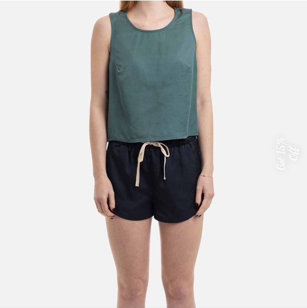 UpWest Tank Top Womens M Blue Green Good Open Tulip Back Cotton Athleisure‎